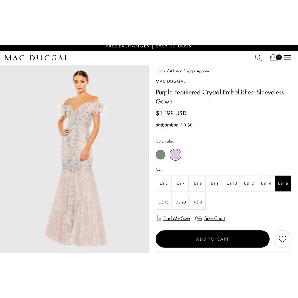 NWT MAC DUGGAL [ 16 ] 20246 Feathered Crystal Embellished Sleeveless Gown‎ Lilac - Picture 4 of 8